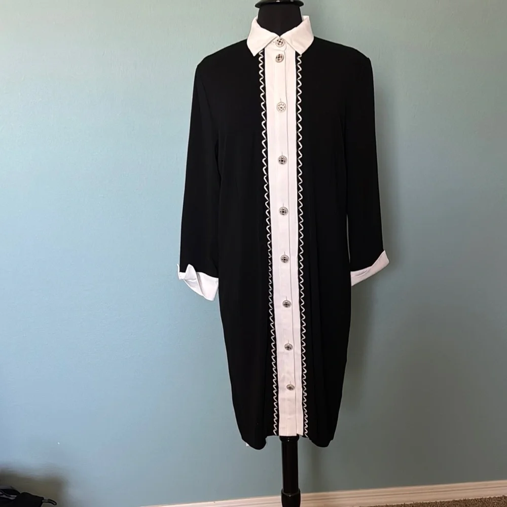 Ming Wang Black and White Midi Dress - Picture 1 of 5